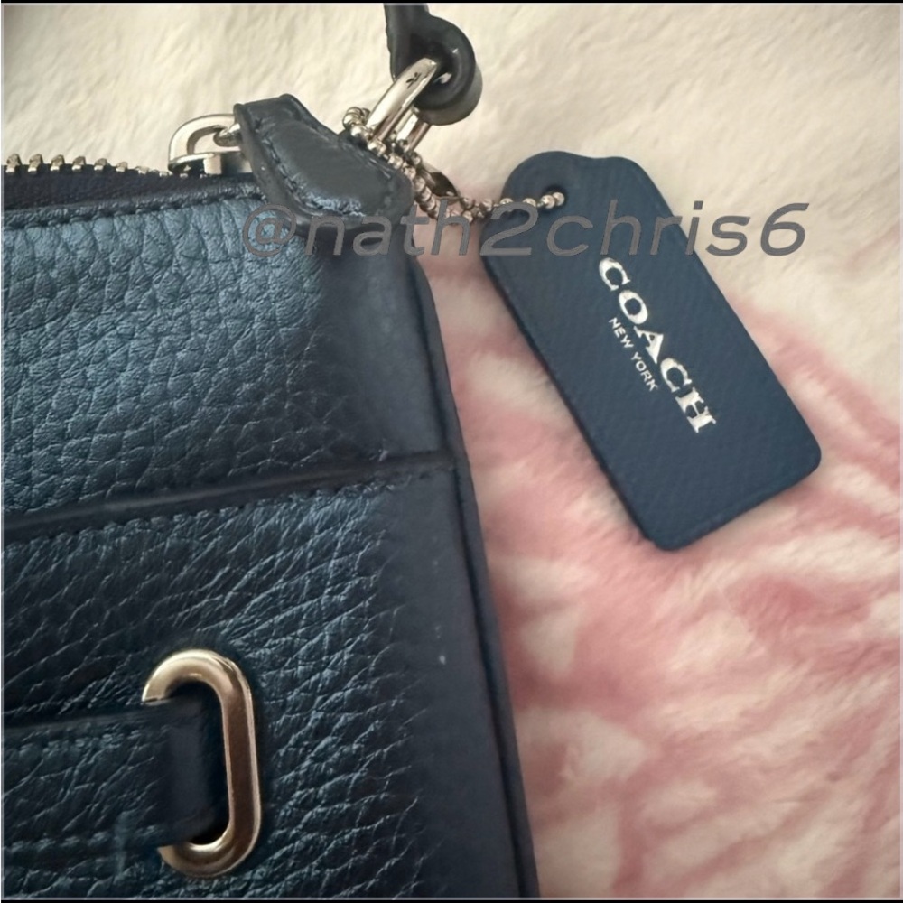 COACH Swingpack Metallic Blue Pebble Leather CrossBody Bag EUC - Picture 6 of 14